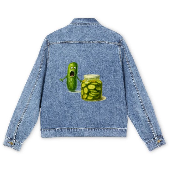 Funny Pickle Cartoon Cute Dill Pickle Jar Reaction Men's Denim Jackets