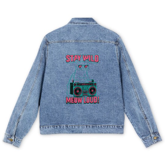 Stay Wild Meow Loud Retro Cat Quote Men's Denim Jackets