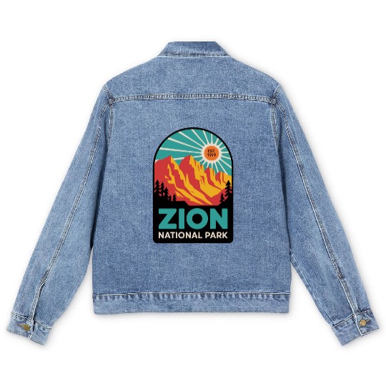 Zion National Park Retro Sunset Art Men's Denim Jackets
