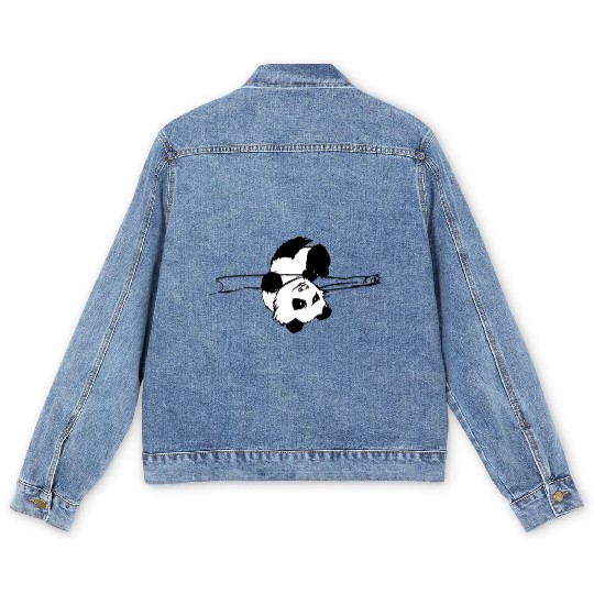 Cute Panda on Bamboo Men's Denim Jackets Accessory, Minimalist