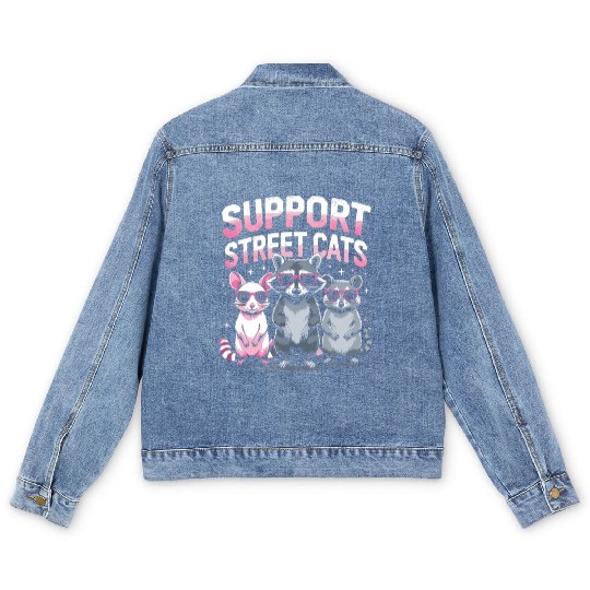 Support Local Street Cats Opossum Raccoon Men's Denim Jackets