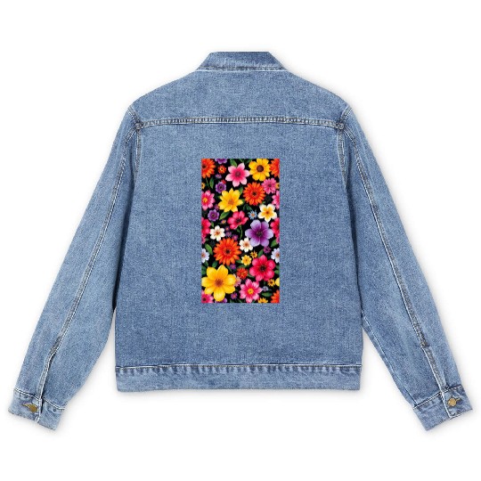Vibrant Wildflower Garden – Colorful Floral Patter Men's Denim Jackets