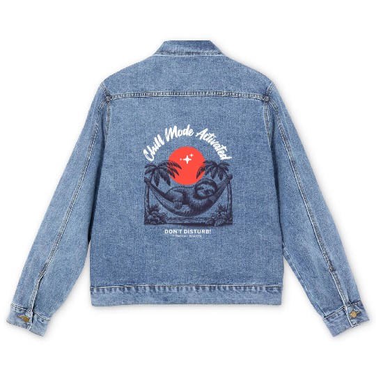Chill Mode Activated – Sloth Hammock Paradise Men's Denim Jackets