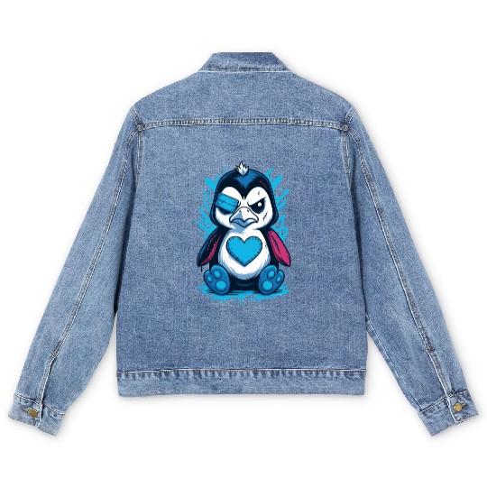 Punk penguin cartoon heart street art gothic Men's Denim Jackets