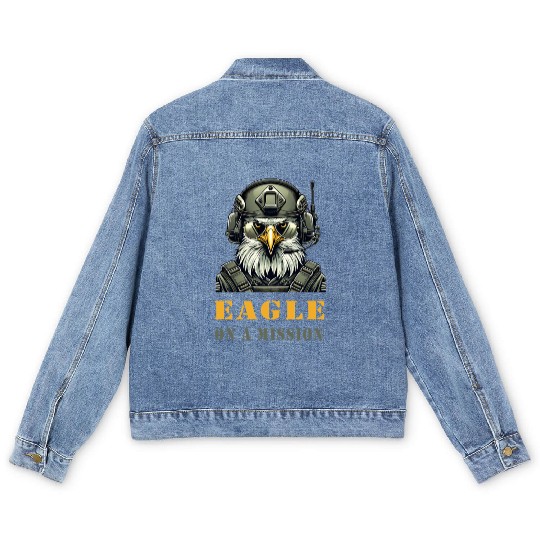 Military Eagle In Mission Men's Denim Jackets