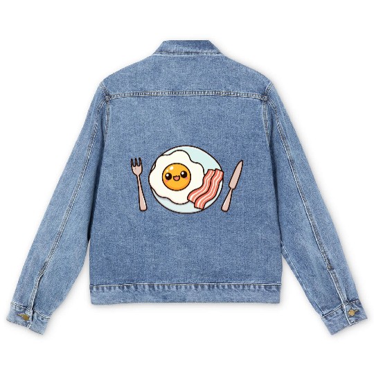 Whimsical Sunny Side Fried Egg Design Men's Denim Jackets