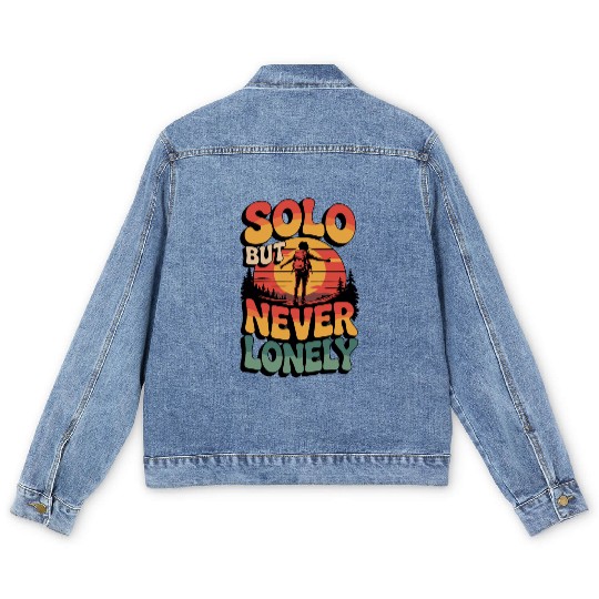 Solo But Never Lonely Hiking Nature Adventure Desi Men's Denim Jackets