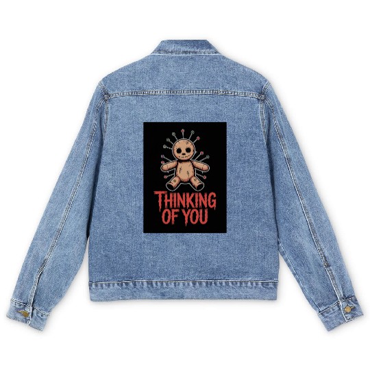 Voodoo Doll Humor – Thinking of You Dark Sarcastic Men's Denim Jackets
