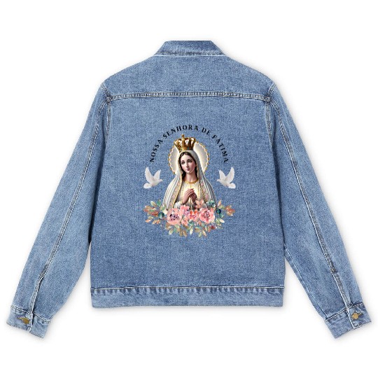 Nossa Senhora de Fatima Mother Mary Saint Catholic Men's Denim Jackets