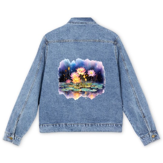 Retro Zen Lotus Firefly Night Men's Denim Jackets