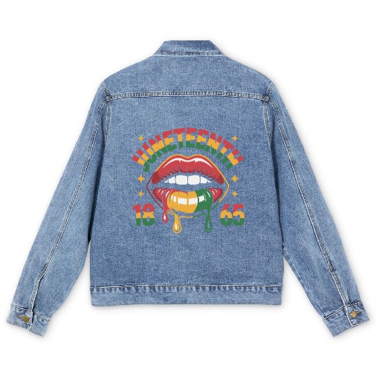 Juneteenth 1865 Rasta Lips Men's Denim Jackets