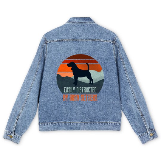Easily Distracted By Irish Setters Dog Walking Men's Denim Jackets