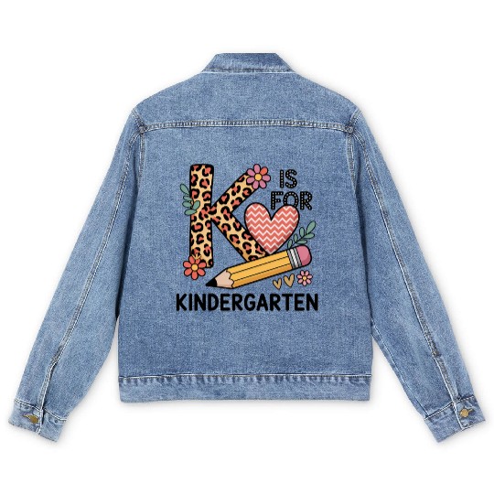 K Is For Kindergarten Teacher Leopard First Day Men's Denim Jackets