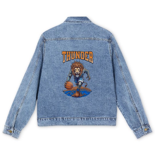thunder championship Lion Hoops Mascot Sports Men's Denim Jackets