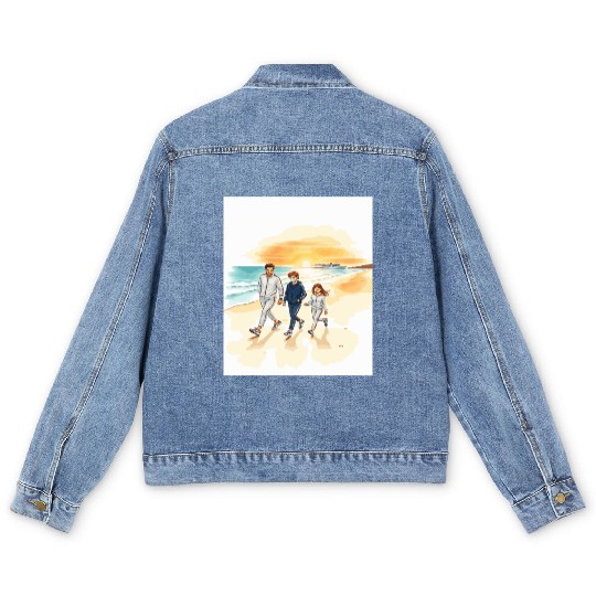 family walking along the beach. Men's Denim Jackets