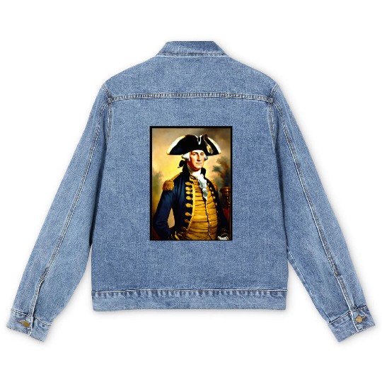 George Washington in revolutionary bttlefield a Men's Denim Jackets