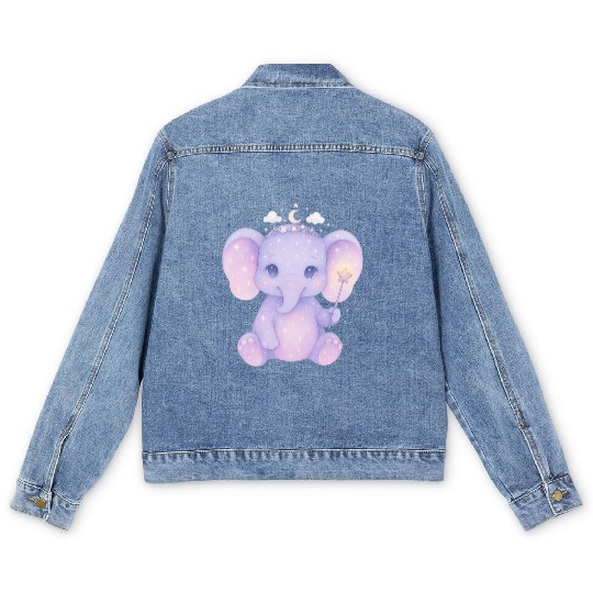 Celestial Baby Elephant Magical Nursery Girl Art Men's Denim Jackets