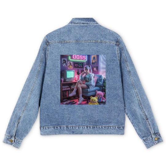 Y2K Gamer Girl Vibes – Retro Tech & Neon Room Aest Men's Denim Jackets