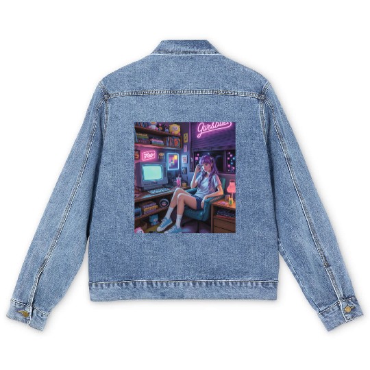 Y2K Gamer Girl Vibes – Retro Tech & Neon Room Aest Men's Denim Jackets