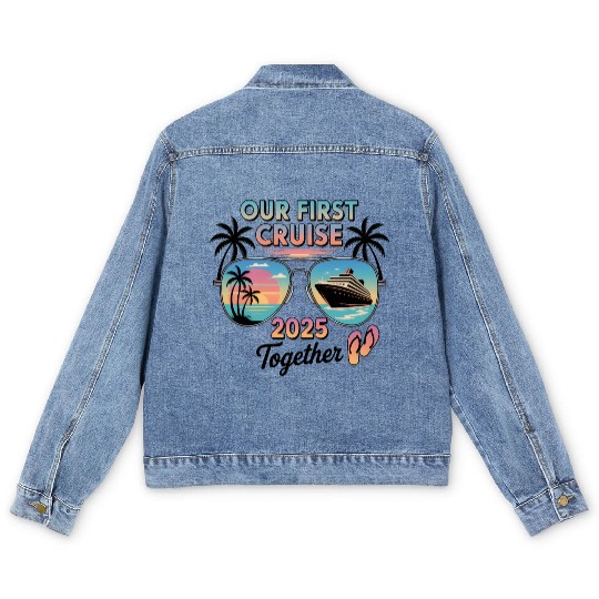 First Cruise 2025 Sunset Sunglasses Design Men's Denim Jackets