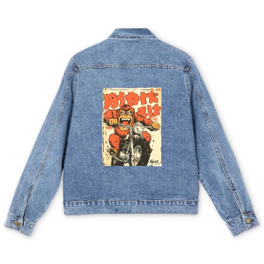 Monkey Mayhem – Vintage Ape on a Motorcycle Men's Denim Jackets
