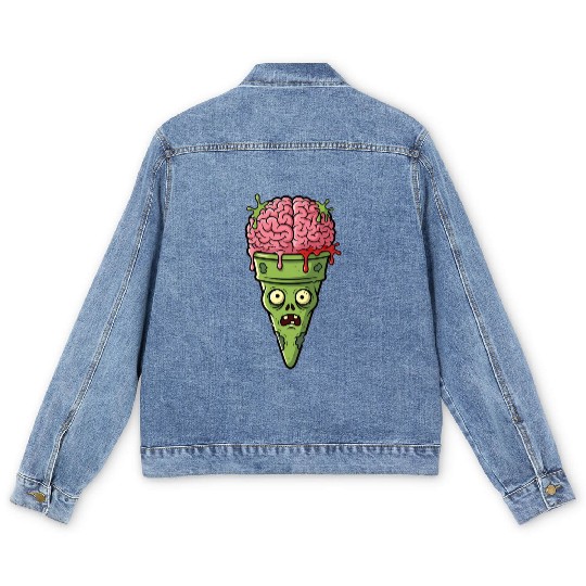 Zombie Brain Ice Cream Cone - Creepy Halloween Des Men's Denim Jackets