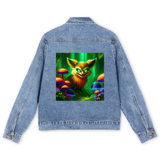 Demon Fox in Enchanted Forest – Fantasy Creature Men's Denim Jackets