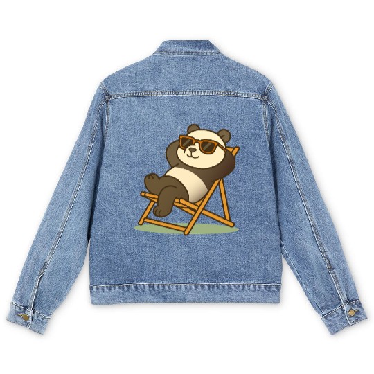 Relaxed Panda with Sunglasses in a Deck Chair Men's Denim Jackets