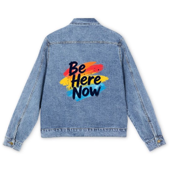 Be Here Now Mindfulness Inspirational Men's Denim Jackets