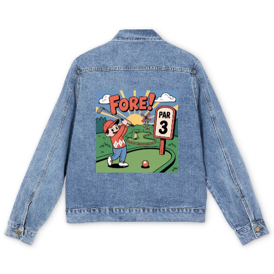 Mini Golf Retro Cartoon on Champion Unisex Men's Denim Jackets