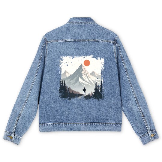 Serene Mountain Wilderness Scene Men's Denim Jackets