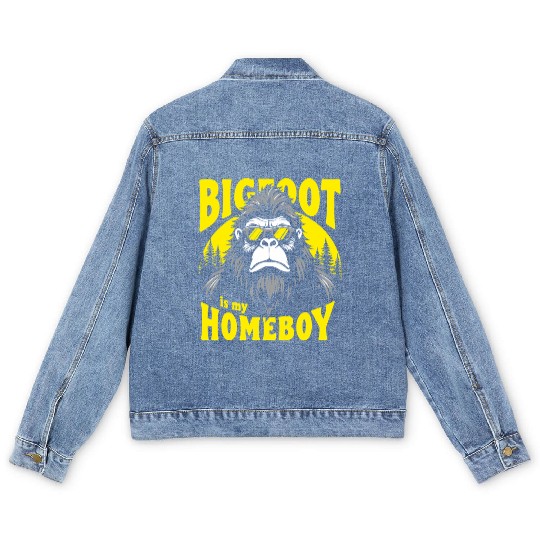 Bigfoot Is My Homeboy – Retro Sasquatch Men's Denim Jackets