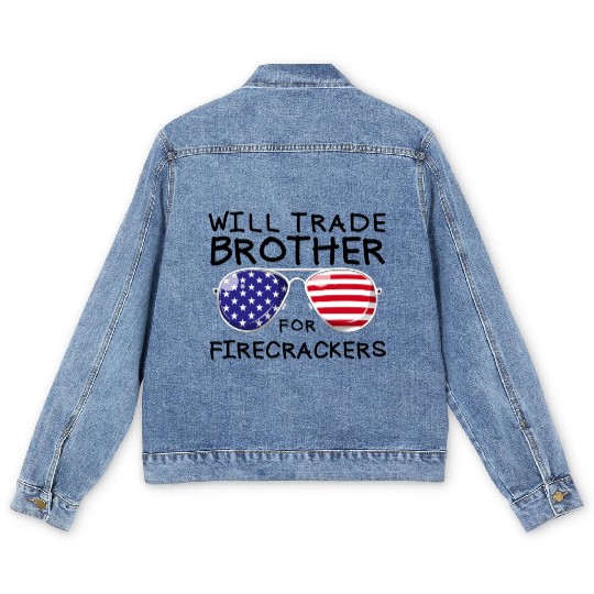 Will Trade Brother For Fireworks Kids 4th Of July Men's Denim Jackets
