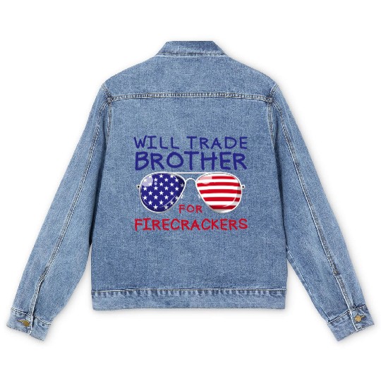 Will Trade Brother For Fireworks Kids 4th Of July Men's Denim Jackets