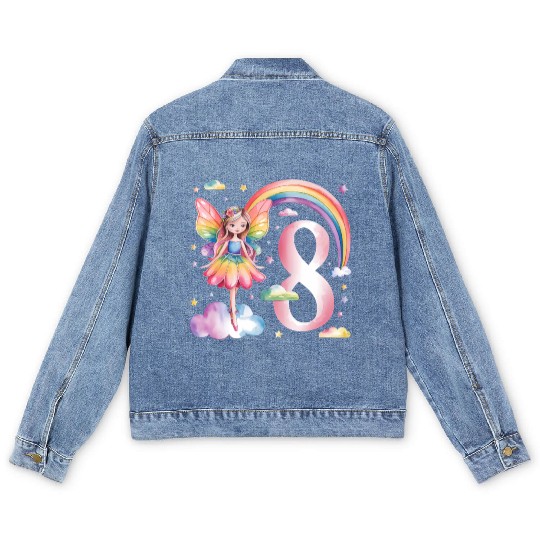 Magical Rainbow Fairy Elf 8th Birthday Girl Men's Denim Jackets