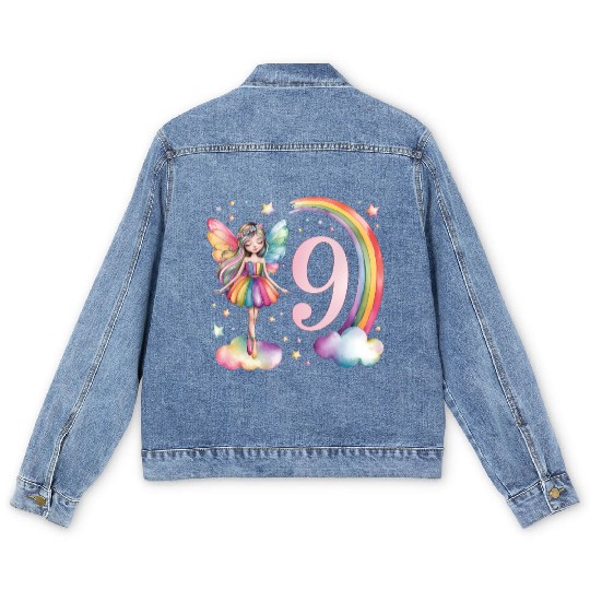 Magical Rainbow Fairy Elf 9th Birthday Girl Men's Denim Jackets