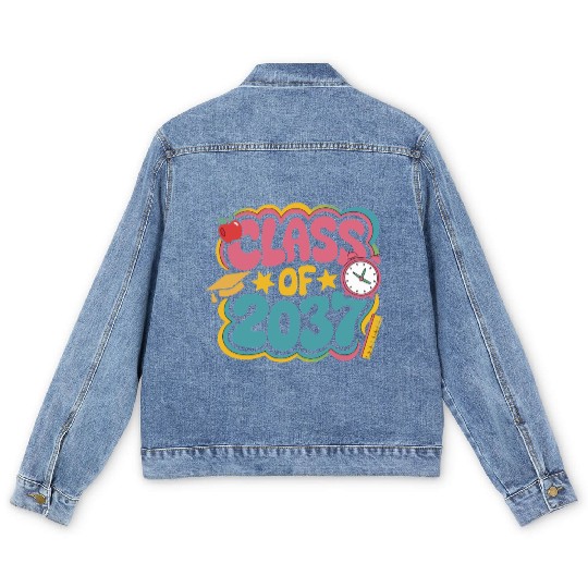 Class of 2037 Grow With Me, groovy back to school Men's Denim Jackets