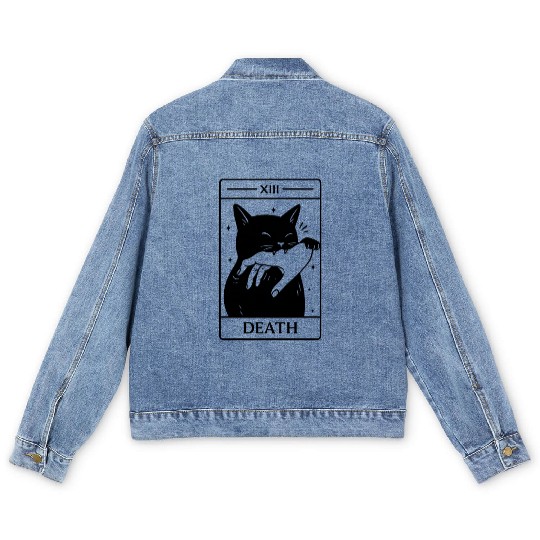Death Tarot Cat, Funny Dark Humor, Occult Men's Denim Jackets