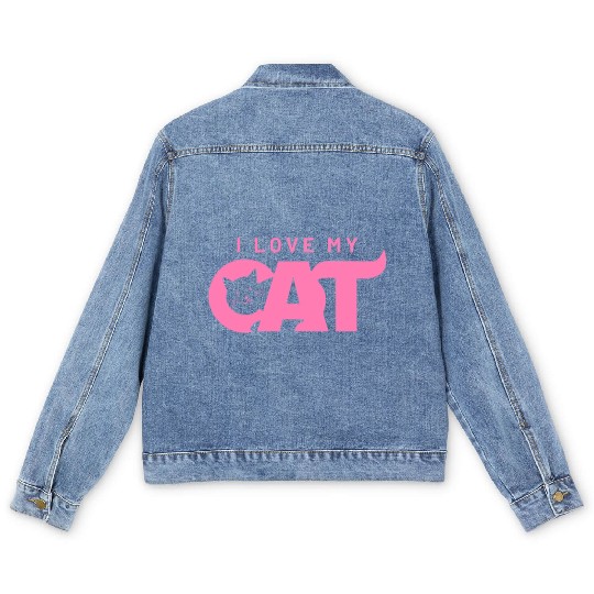 I Love My Cat – Cute Pink Cat Face Graphic Men's Denim Jackets