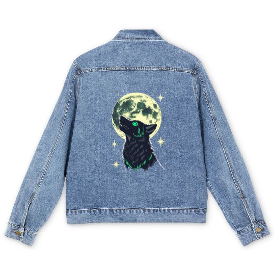 Celestial Howl – Mystical Wolf Under Moonlight Men's Denim Jackets