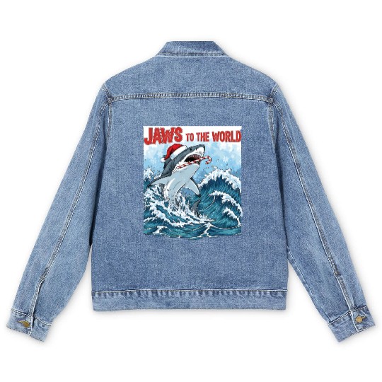 Jaws to the World – Christmastime Shark Attack Men's Denim Jackets