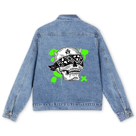 Black Green Streetwear Skull Men's Denim Jackets 20250712