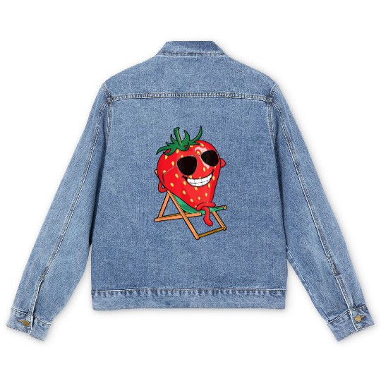 Playful Strawberry Sunbather Design Men's Denim Jackets