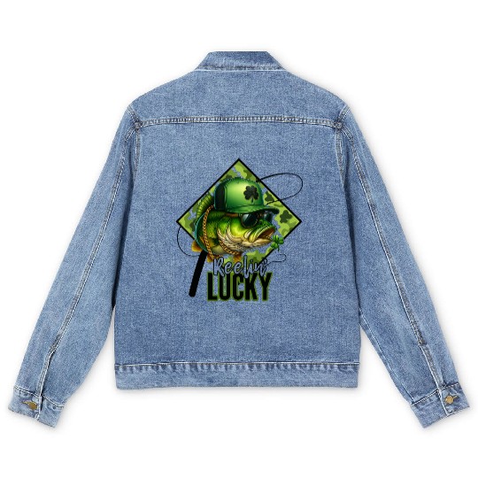Reelin' Lucky Bass Fish Men's Denim Jackets