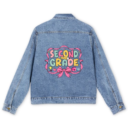 Preppy Back To School Second Grade Coquette Bow Men's Denim Jackets