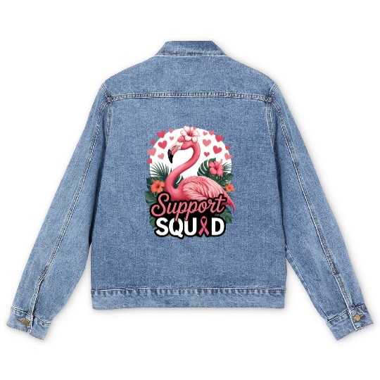 Pink Flamingo Support Squad Design Men's Denim Jackets