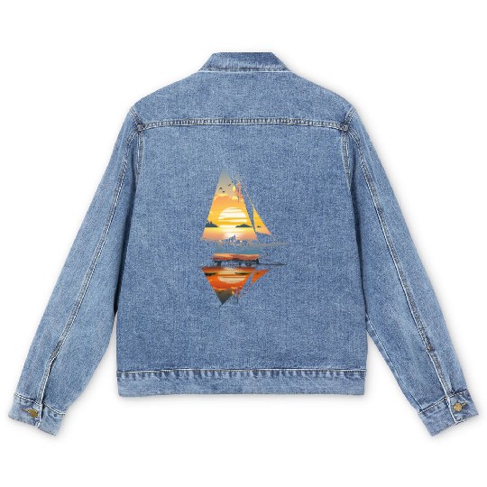 Sailboat Sunset: Freedom on the Sea Men's Denim Jackets