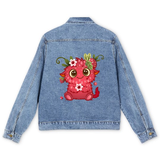 Cute Monster in Raspberry Design Men's Denim Jackets