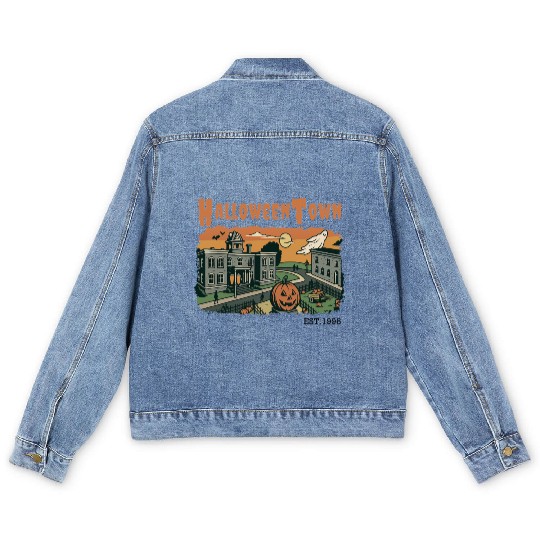 Halloweentown Spooky Sunset Scene – Vintage Hallow Men's Denim Jackets