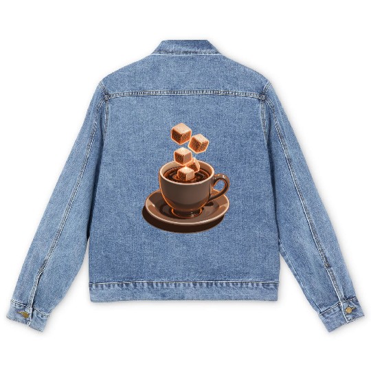 Coffee Cup Sugar Cubes Floating Modern Art Men's Denim Jackets